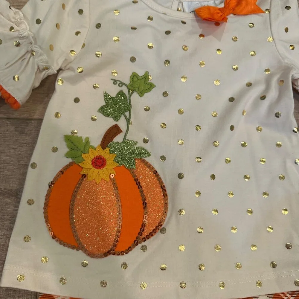 RARE EDITIONS FALL PUMPKIN RUFFLE PANT OUTFIT NEW 12 MONTHS